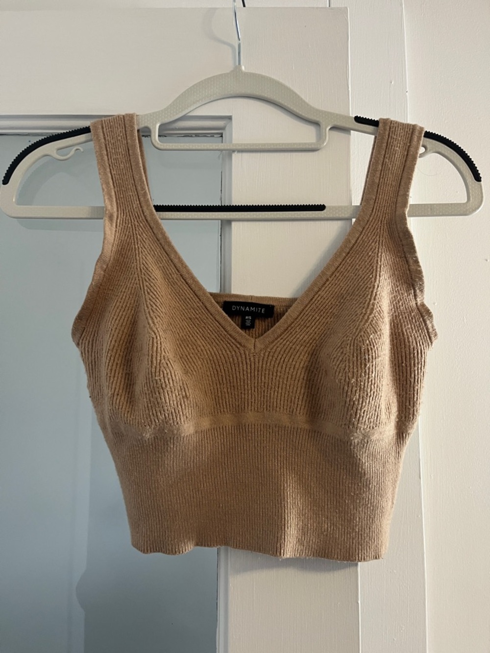 Dynamite Taupe Ribbed V-Neck Knit Crop Tank